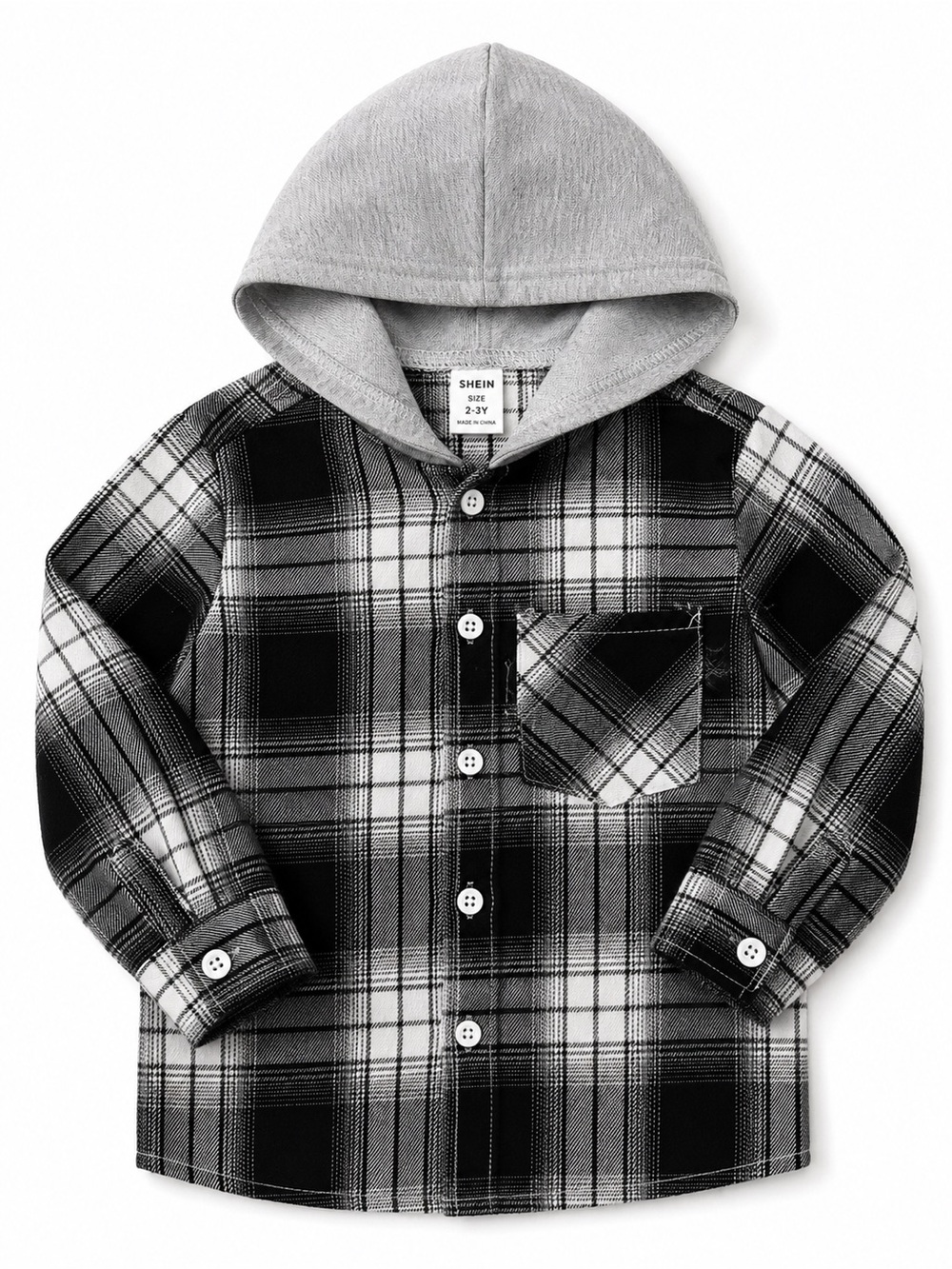 Kids Plaid Hooded Button-Down Shirt